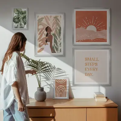 Rostlinný motiv v boho stylu poliptyk v rámu