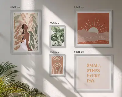Rostlinný motiv v boho stylu poliptyk v rámu