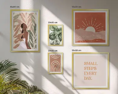 Rostlinný motiv v boho stylu poliptyk v rámu