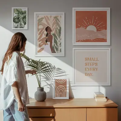 Rostlinný motiv v boho stylu poliptyk v rámu