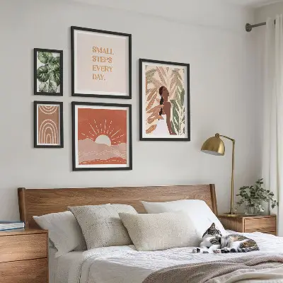 Rostlinný motiv v boho stylu poliptyk v rámu