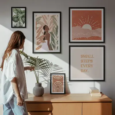 Rostlinný motiv v boho stylu poliptyk v rámu