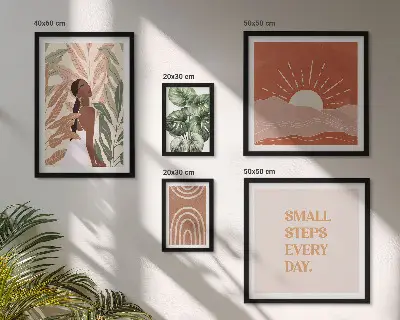 Rostlinný motiv v boho stylu poliptyk v rámu