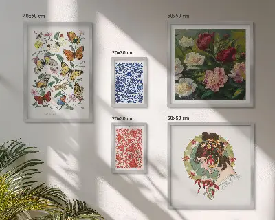 Sada obrazů do ložnice květiny a motýli ve vintage stylu