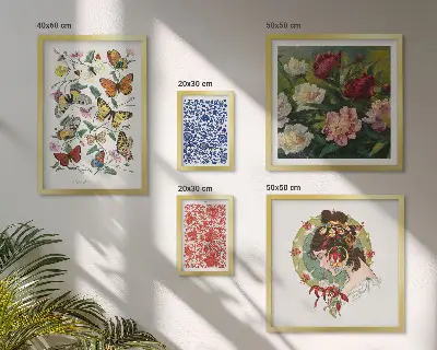 Sada obrazů do ložnice květiny a motýli ve vintage stylu