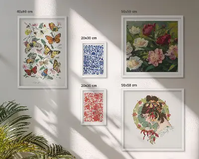 Sada obrazů do ložnice květiny a motýli ve vintage stylu