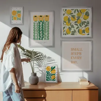 Obraz triptych v rámu květinový motiv s pozitivními slogany