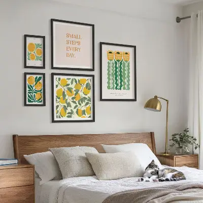 Obraz triptych v rámu květinový motiv s pozitivními slogany