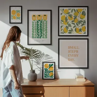 Obraz triptych v rámu květinový motiv s pozitivními slogany