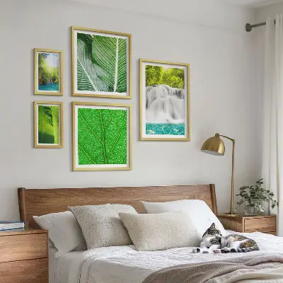 Sada obrazů do ložnice tropické palmové vodopády