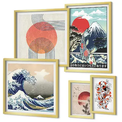 Vlny s motivy japonského umění poliptyk v rámu