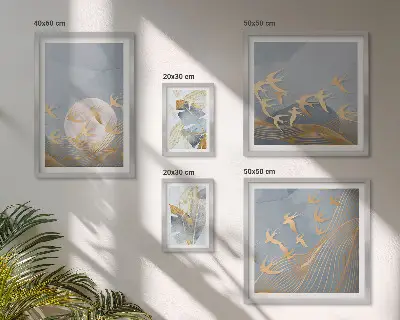 Poliptyk v rámu stylové ptáci a listy v šedém provedení