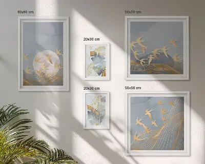 Poliptyk v rámu stylové ptáci a listy v šedém provedení