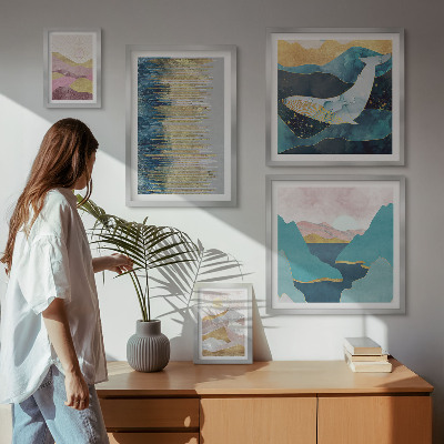 Sada obrazů do ložnice Abstraktní hory moderní moře