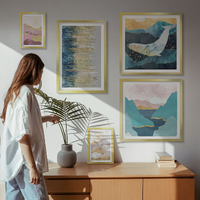 Sada obrazů do ložnice Abstraktní hory moderní moře