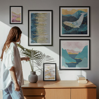 Sada obrazů do ložnice Abstraktní hory moderní moře
