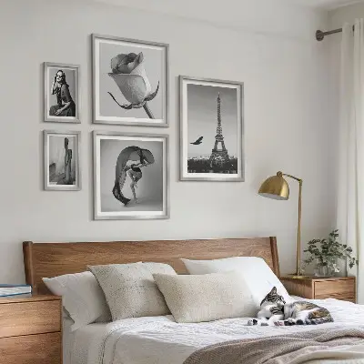 Stylová černobílá Paříž poliptyk v rámu