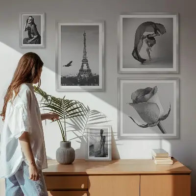 Stylová černobílá Paříž poliptyk v rámu