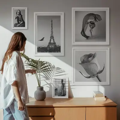 Stylová černobílá Paříž poliptyk v rámu