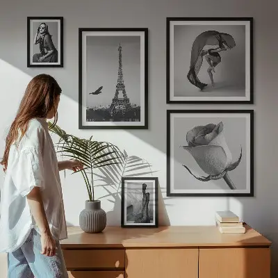 Stylová černobílá Paříž poliptyk v rámu