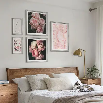 Růžové květy v boho stylu vícedílný obraz v rámu