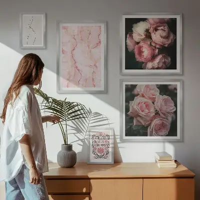 Růžové květy v boho stylu vícedílný obraz v rámu