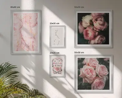 Růžové květy v boho stylu vícedílný obraz v rámu