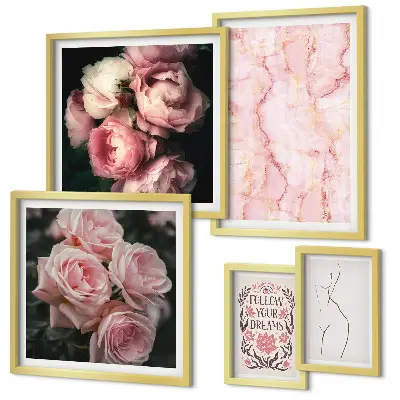 Růžové květy v boho stylu vícedílný obraz v rámu