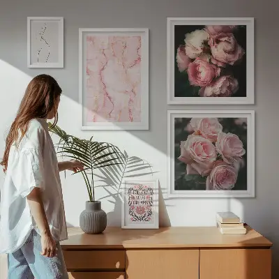 Růžové květy v boho stylu vícedílný obraz v rámu
