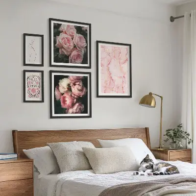 Růžové květy v boho stylu vícedílný obraz v rámu