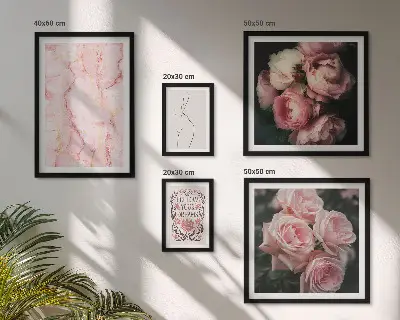 Růžové květy v boho stylu vícedílný obraz v rámu