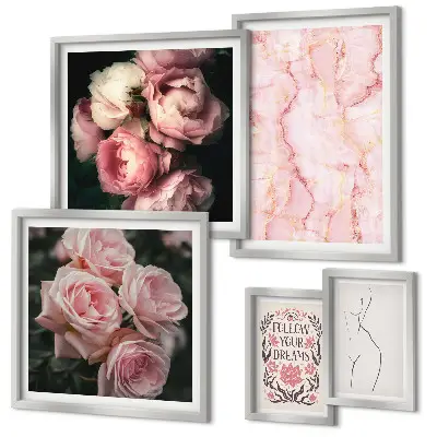 Růžové květy v boho stylu vícedílný obraz v rámu