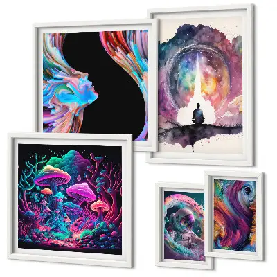 Sada obrazů do ložnice kosmické inspirace v surrealistickém stylu