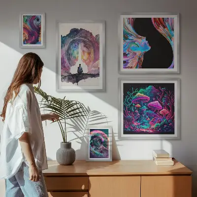 Sada obrazů do ložnice kosmické inspirace v surrealistickém stylu