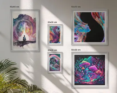 Sada obrazů do ložnice kosmické inspirace v surrealistickém stylu