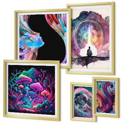 Sada obrazů do ložnice kosmické inspirace v surrealistickém stylu
