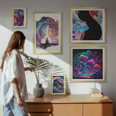 Sada obrazů do ložnice kosmické inspirace v surrealistickém stylu