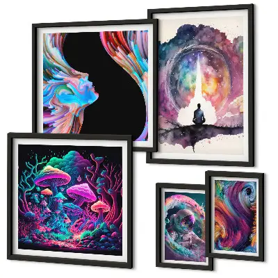 Sada obrazů do ložnice kosmické inspirace v surrealistickém stylu