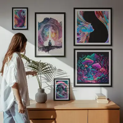 Sada obrazů do ložnice kosmické inspirace v surrealistickém stylu