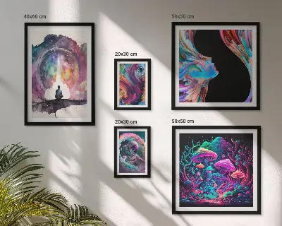 Sada obrazů do ložnice kosmické inspirace v surrealistickém stylu