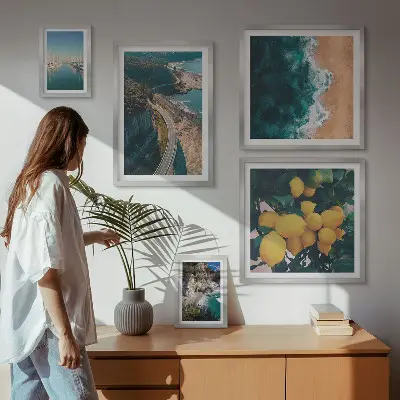 Citrusové plážové krajiny poliptyk v rámu