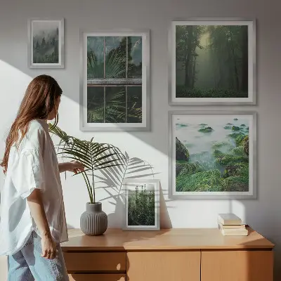 Sada obrazů do ložnice zelené krajiny s lesy a vegetací
