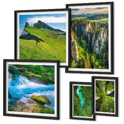 Sada obrazů do ložnice s motivem krajiny hor, řek a lesů