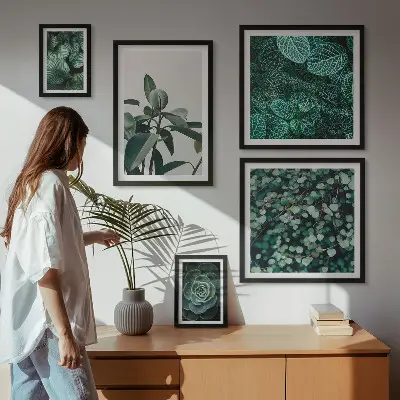 Sada obrazů do ložnice zelené listy s rostlinnými motivy