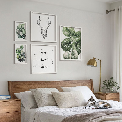 Sada obrazů do ložnice Rostlinné motivy s přírodním domovem