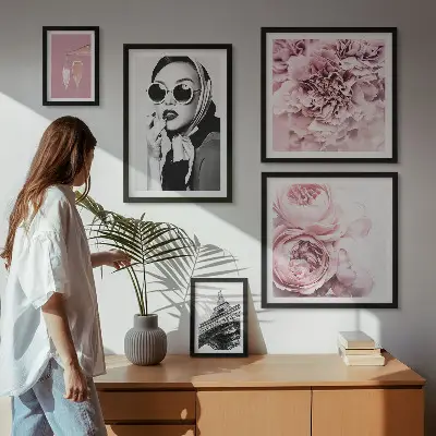 Poliptyk v rámu stylové portréty růžových květů
