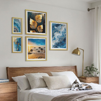 Sada obrazů do ložnice Abstraktní modré krajiny