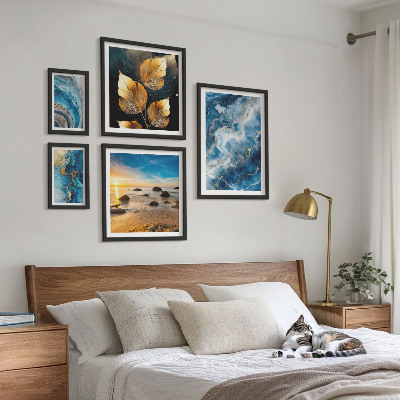 Sada obrazů do ložnice Abstraktní modré krajiny