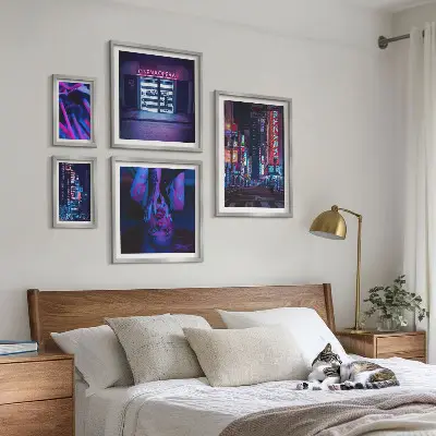 Neonové noční městské scenérie poliptyk v rámu