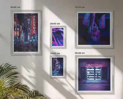 Neonové noční městské scenérie poliptyk v rámu